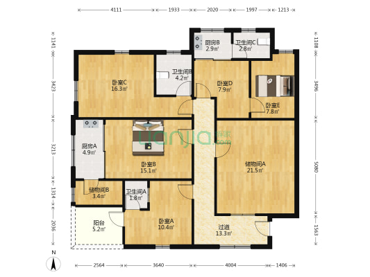 长乐新村 5室0厅3卫 106平方
