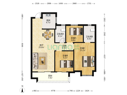 新希望锦粼九里二期 3室1厅2卫 106平方