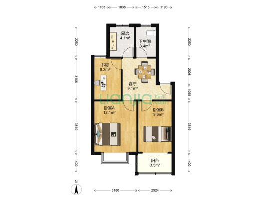 殷巷新寓42至53幢和93幢至123幢 3室1厅1卫 63平方