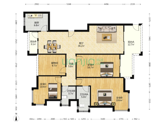 翰林国际 3室1厅2卫 151平方