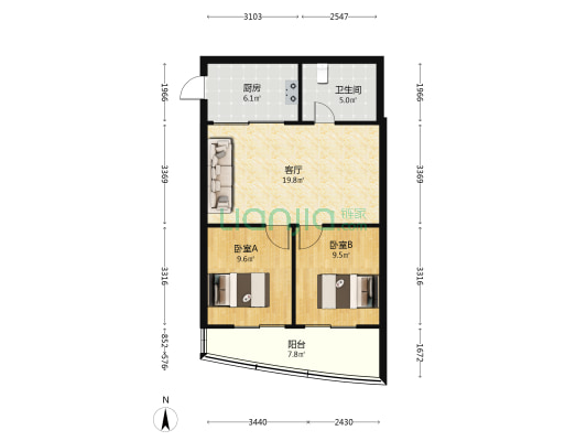 华林大厦 2室1厅1卫 73平方