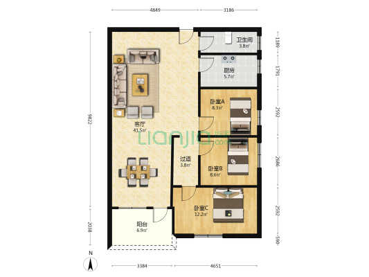 双湖楼 3室1厅1卫 104平方