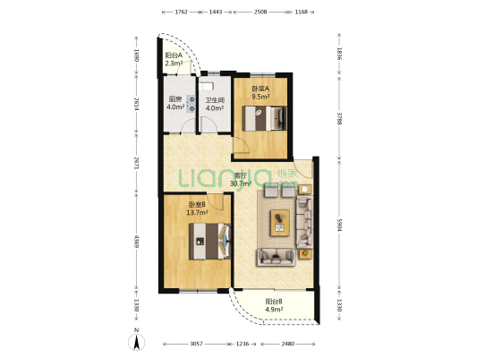 明珠花园 2室1厅1卫 82平方