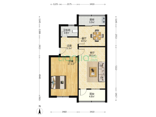 胶州政府宿舍院 1室2厅1卫 67平方