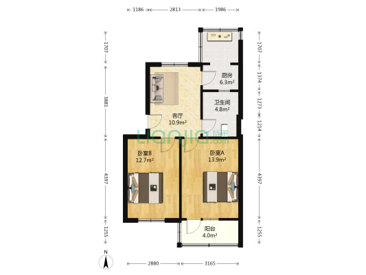 淮河东路56号 2室1厅1卫 61平方