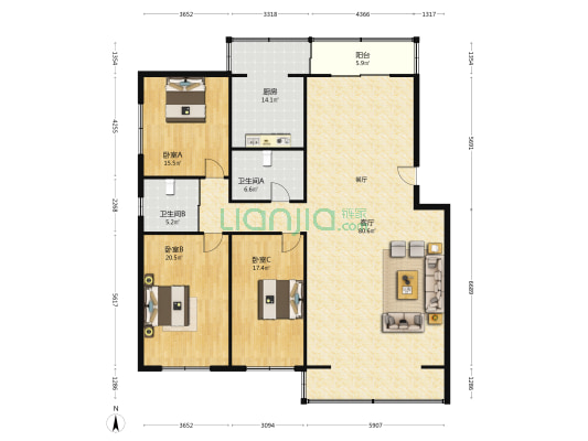 新宇富贵苑 3室1厅2卫 188平方