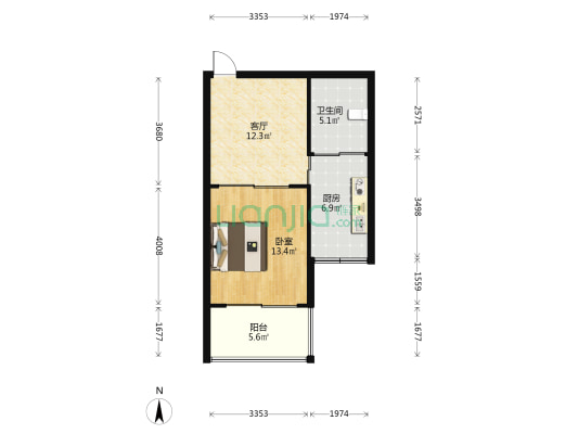 香山华庭 1室1厅1卫 56平方