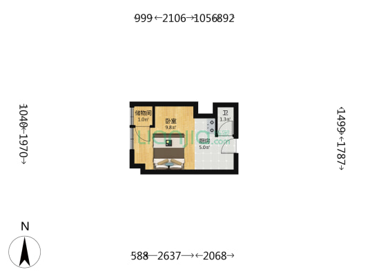 御乐汇 1室0厅1卫 32平方