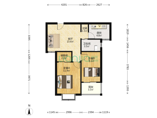 祥瑞花园 2室1厅1卫 67平方