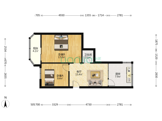 安装公司家属院 2室1厅1卫 69平方