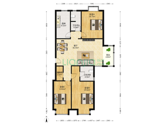 御景园 3室1厅2卫 144平方