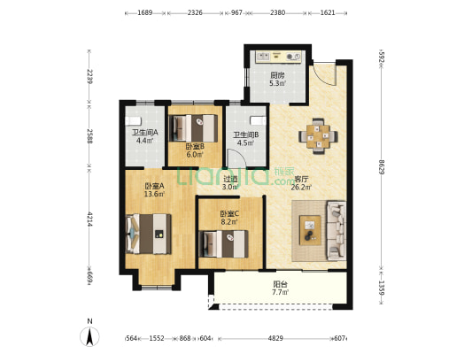 联投濮园 3室1厅2卫 111平方