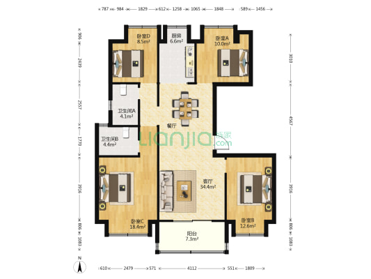 置地·皖江府 4室1厅2卫 133平方