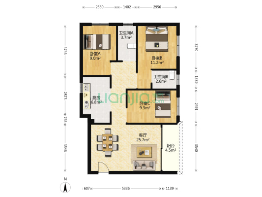 南洲路又有巷 3室1厅2卫 91平方