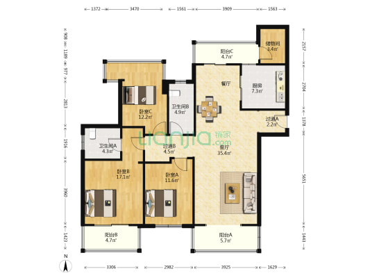 城品华庭 3室1厅2卫 147平方