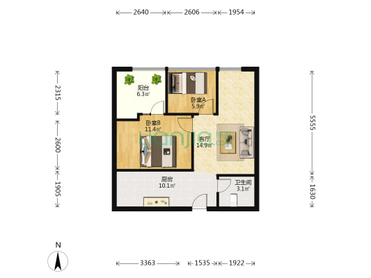 缤纷新天地二期 2室1厅1卫 56平方
