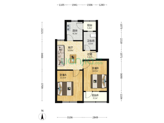 市二建家属院 2室1厅1卫 62平方