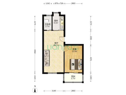 市容局宿舍 1室1厅1卫 61平方