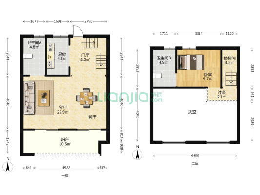 海波名苑 1室1厅2卫 92平方