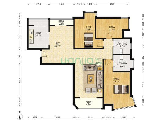 御景园  南北三居  满二  带地下室-户型图