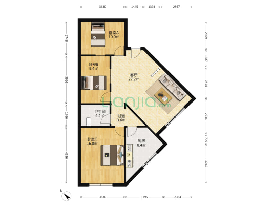 白鹤庭院 3室1厅1卫 103平方