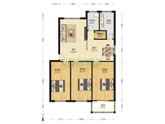 舒馨园 3室2厅1卫 123平方