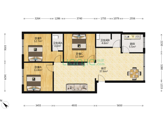 诗书路中一段29号 3室1厅2卫 103平方