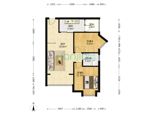 上游小区南区 2室1厅1卫 71平方