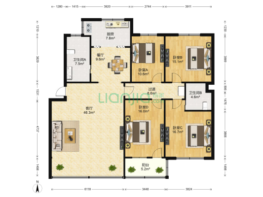 贤士二路 4室2厅2卫 182平方