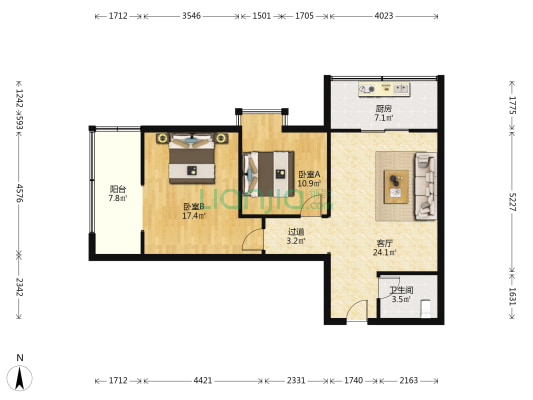 金裕云顶 2室1厅1卫 87平方