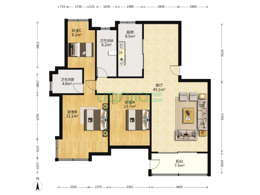 紫景園 3室1厅2卫 142平方