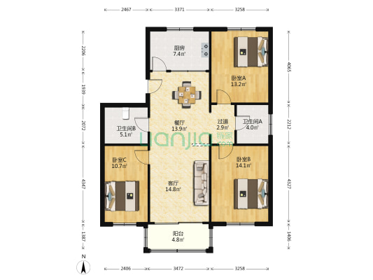 金马公寓 3室2厅2卫 112平方