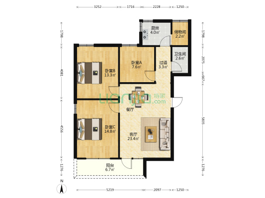 梅华东路463号 3室1厅1卫 90平方