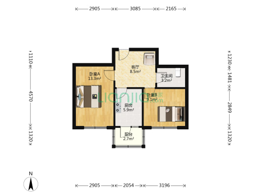 公滨路 2室1厅1卫 63平方
