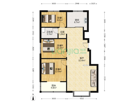 水岸华城 3室1厅1卫 109平方