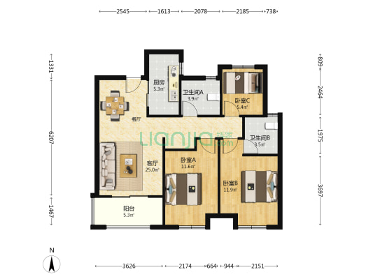 保利荣盛合悦 3室1厅2卫 98平方