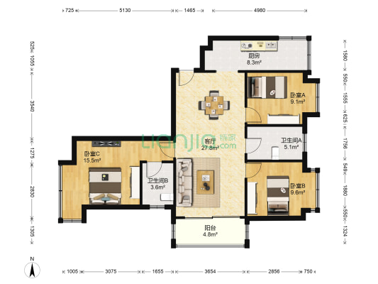 兰公馆 3室1厅2卫 100平方