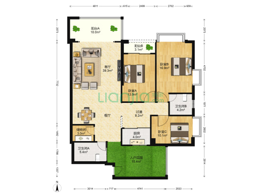 君临宝邸 3室1厅2卫 160平方