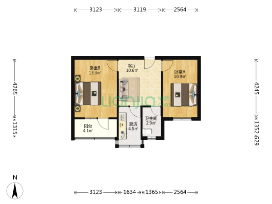 向民社区 2室1厅1卫 55平方