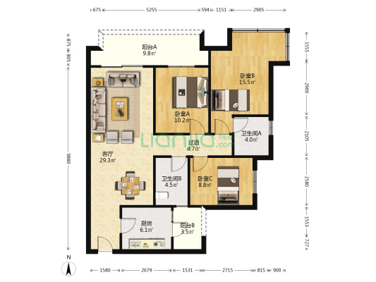 华润置地公园九里璟悦 3室1厅2卫 113平方