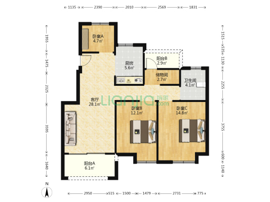 金都华府 3室1厅1卫 99平方