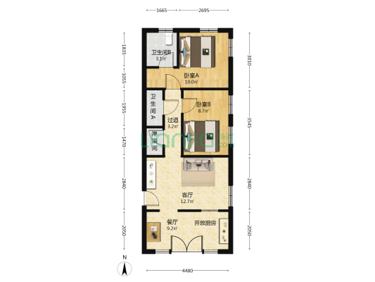 西康路350号 2室2厅3卫 83平方