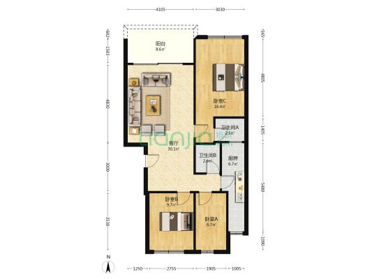 惠城区机关宿舍 3室1厅2卫 99平方