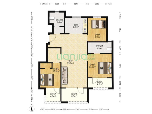 越秀君悦府 3室1厅2卫 118平方