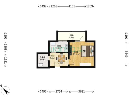 三里河北街5号院 1室1厅1卫 39平方