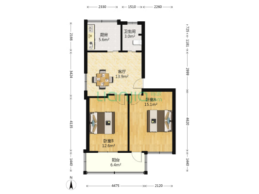 富巷新村北1-3小区 2室1厅1卫 67平方
