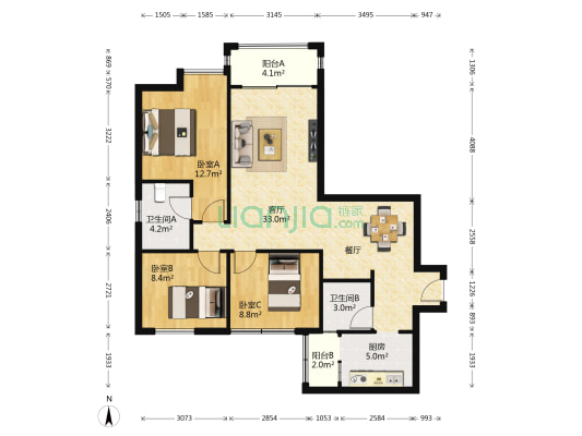 东悦居 3室1厅2卫 105平方