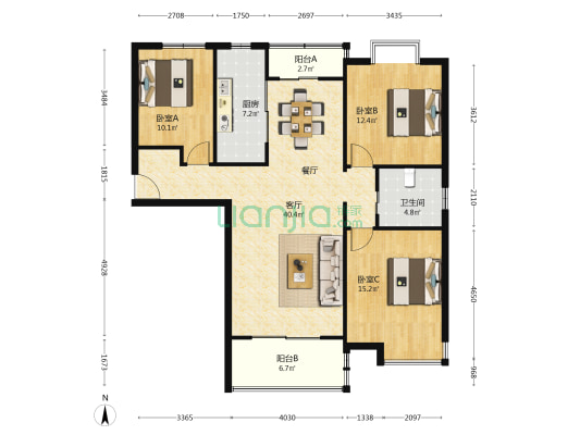 临江豪园 3室1厅1卫 131平方