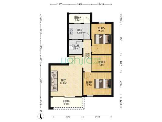 草洋花园 3室1厅1卫 76平方