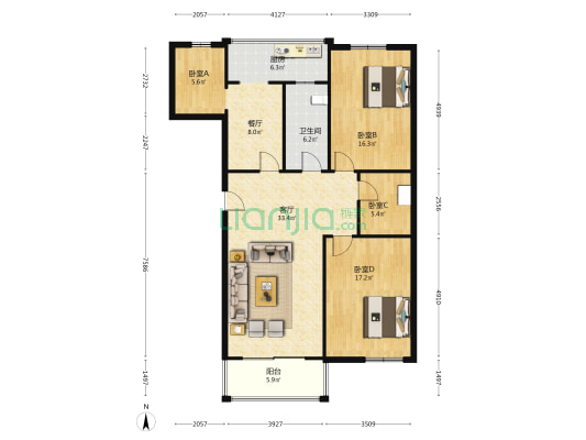 劳动技师家属楼 4室2厅1卫 140平方
